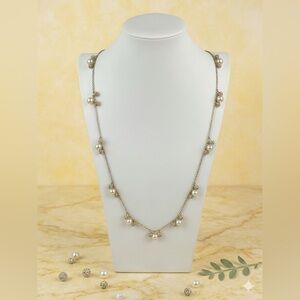 Ann Taylor Faux Pearl & Pavé Crystal Gold Tone Long Necklace